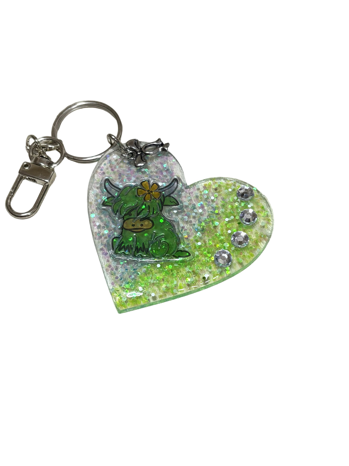 Western Hiland Cow Resin Acrylic Green White Blue Purse Bag Charm Backpack Charm