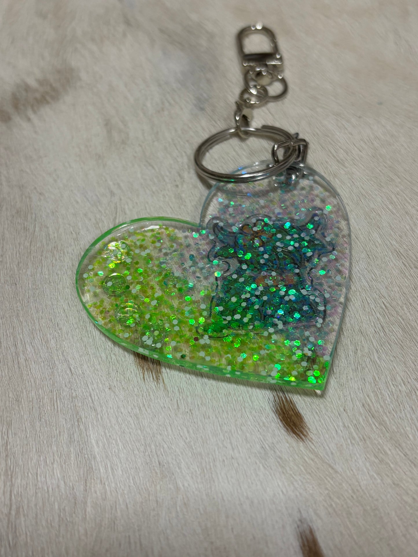 Western Hiland Cow Resin Acrylic Green White Blue Purse Bag Charm Backpack Charm
