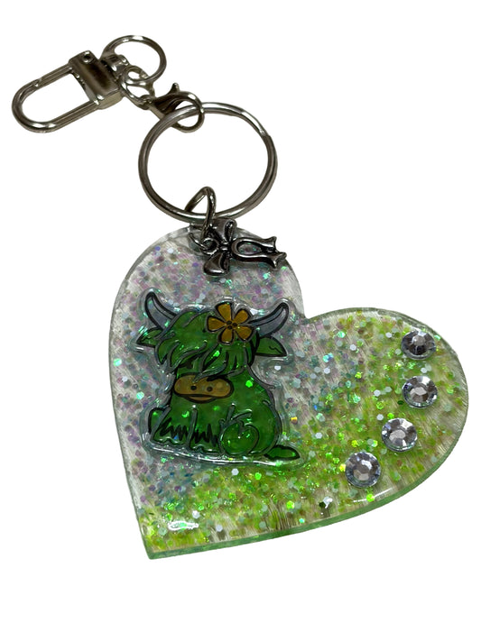 Western Hiland Cow Resin Acrylic Green White Blue Purse Bag Charm Backpack Charm