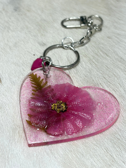 Resin Acrylic Heart Flower Bag Charm Keychain Pink Flower Pink Glitter Purse Charm Backpack Charm