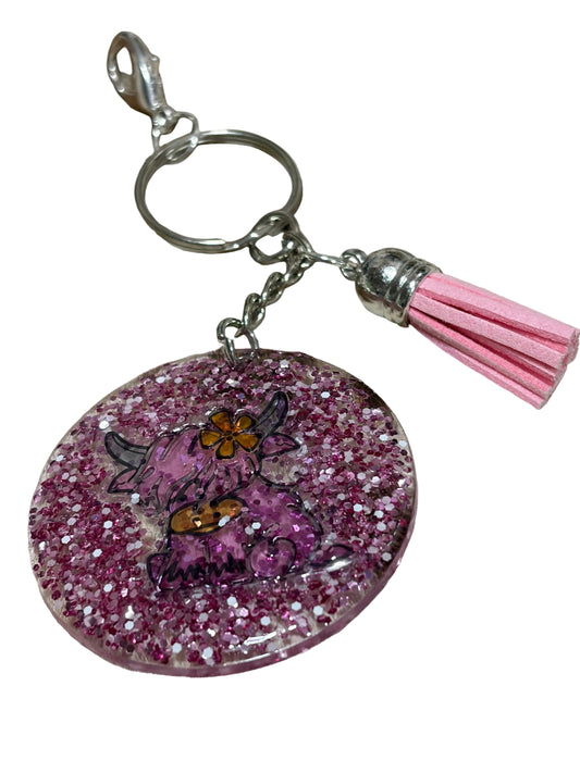 Highland Cow Resin Acrylic Glitter Bag Charm Keychain Purse Bag Charm Backpack Charm