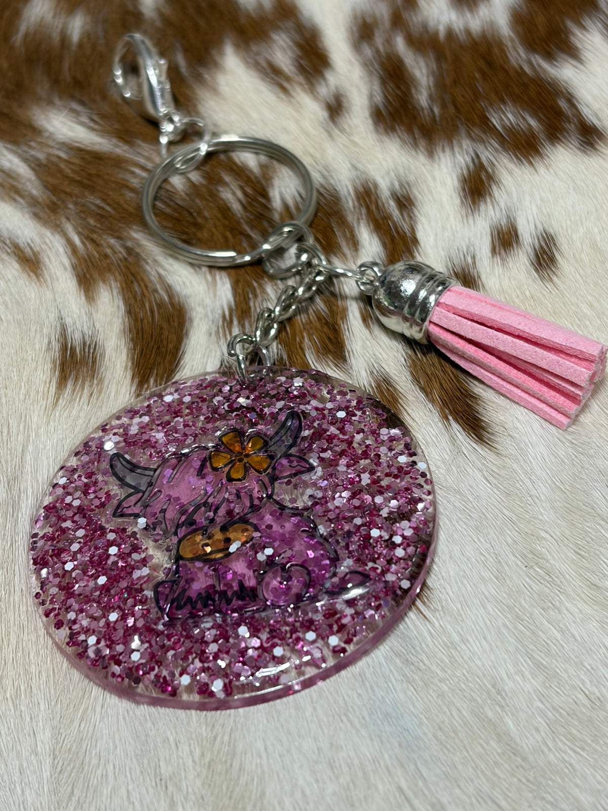 Highland Cow Resin Acrylic Glitter Bag Charm Keychain Purse Bag Charm Backpack Charm