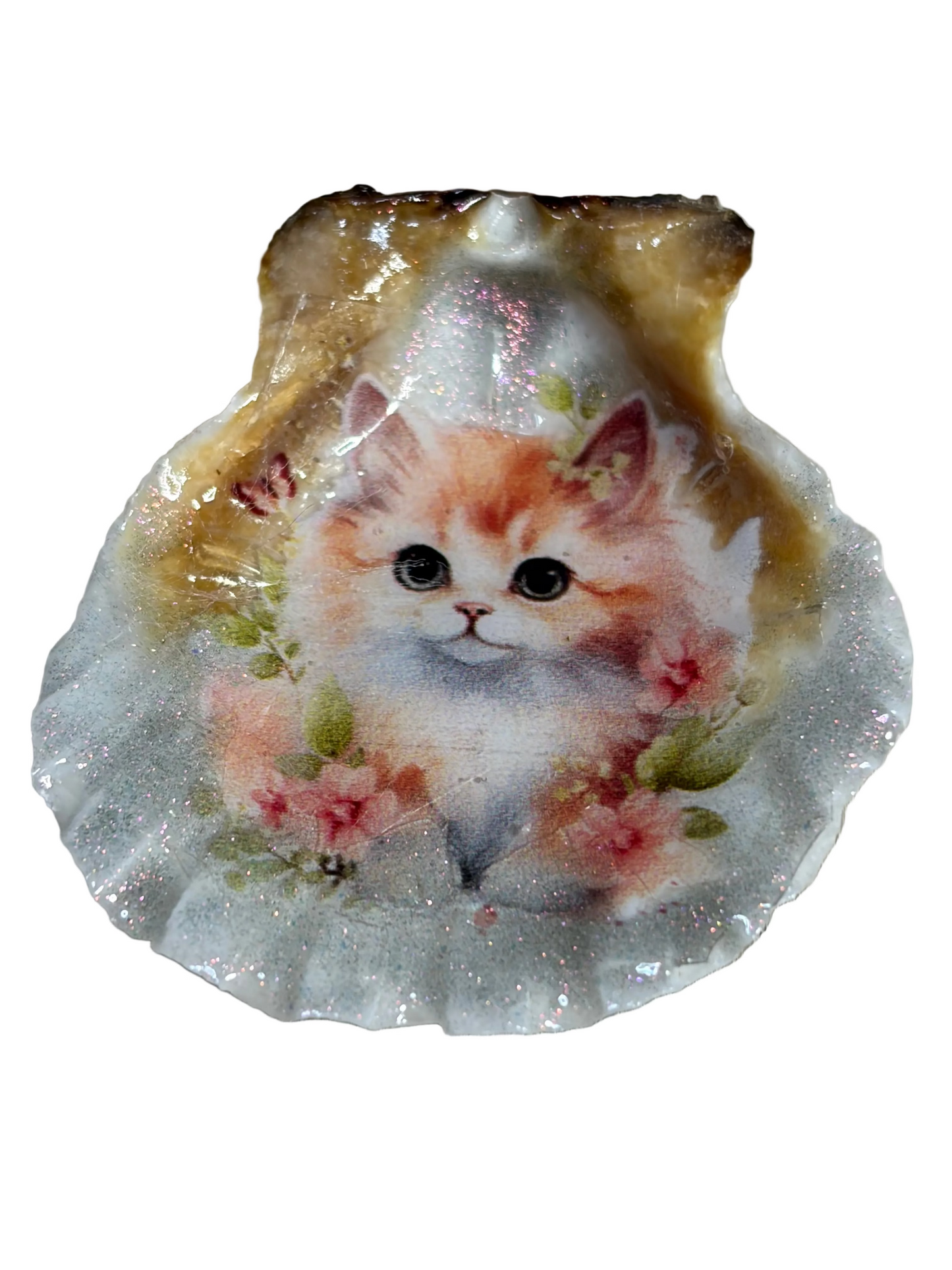Resin Sea Shell Kitty kitten Kitchen Refrigerator Magnet