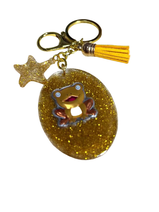 Resin Frog Gold Bag Charm Keychain Glitter Tassel