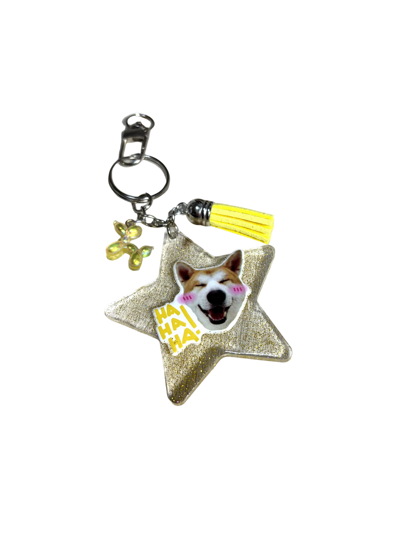 Resin Star Bag Charm Backpack Keychain Dog Theme HA HA HA Baloon Dog Charm Yellow