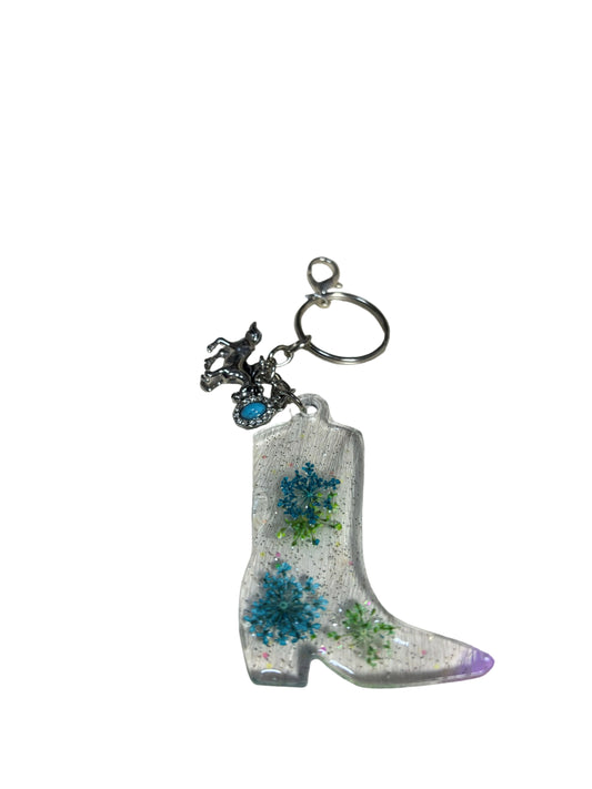 Western Resin Cowgirl Boot Horse Charm Turquoise Stone Rhinestones Flowers Bag Charm Keychain Backpack