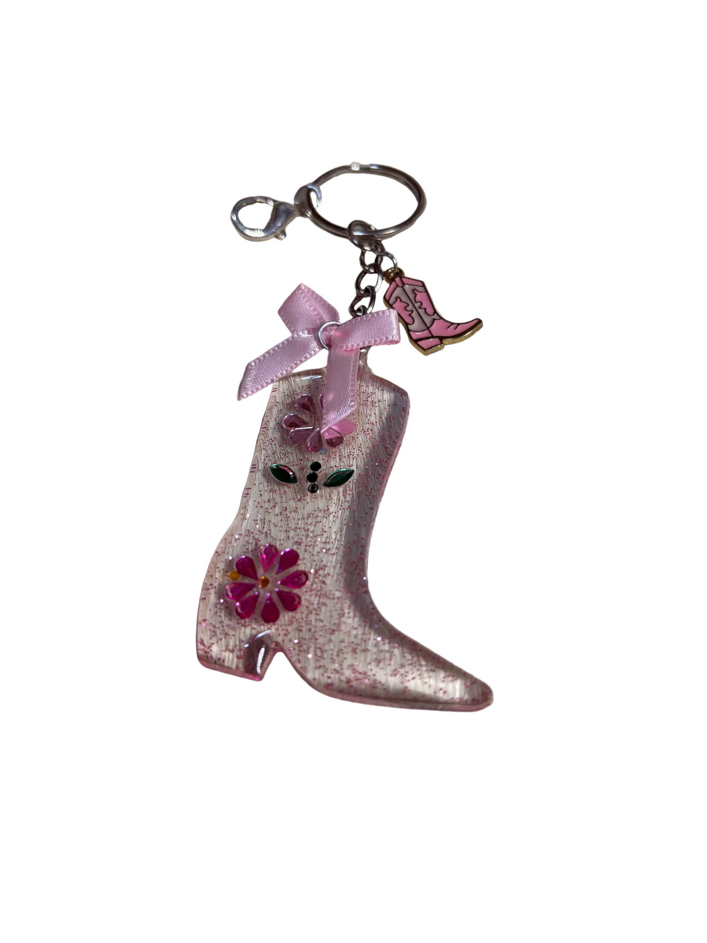 Resin Cowgirl Boot Charms Pink Bow Pink Boot Bag Charm Keychain