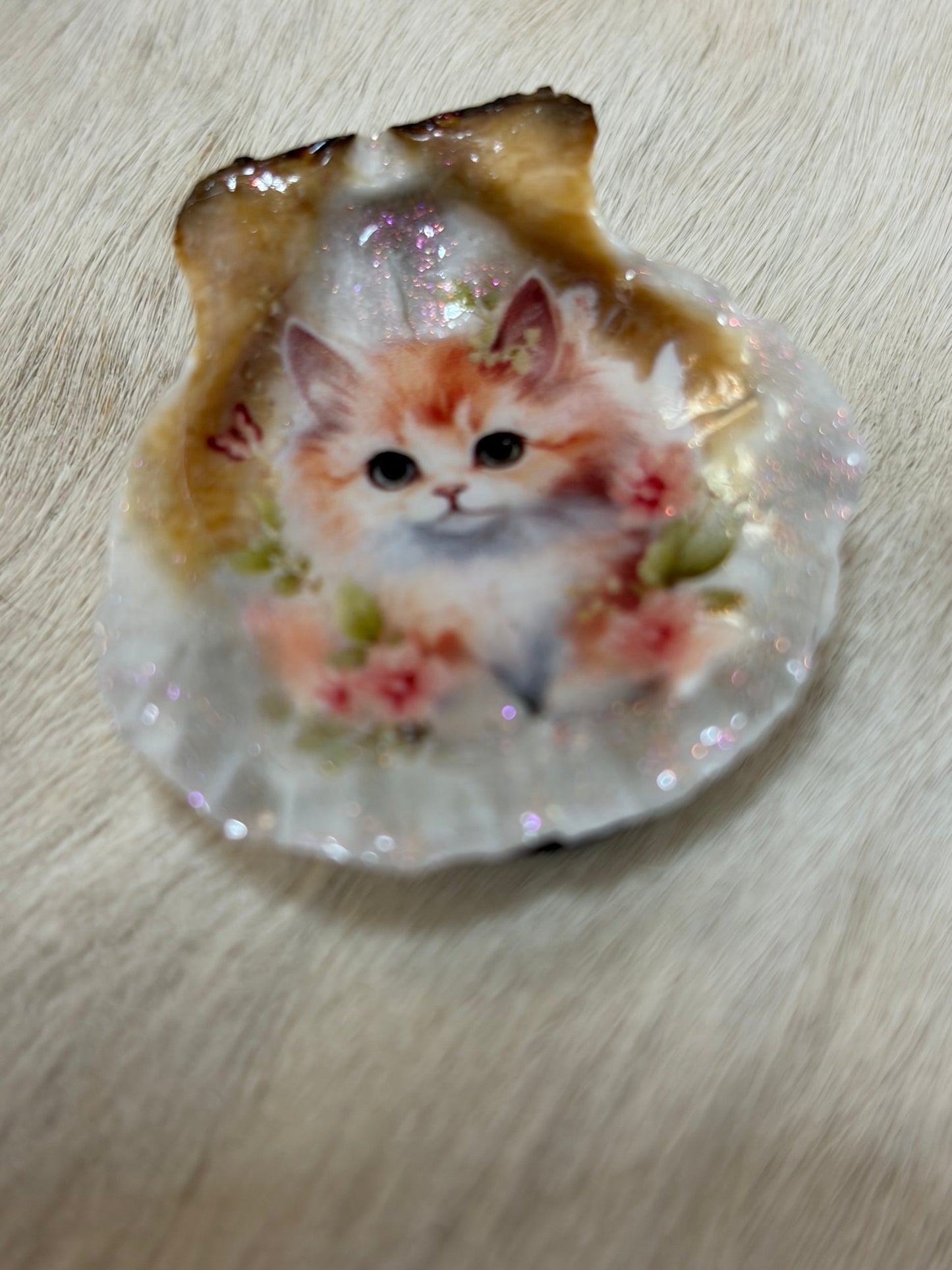 Resin Sea Shell Kitty kitten Kitchen Refrigerator Magnet