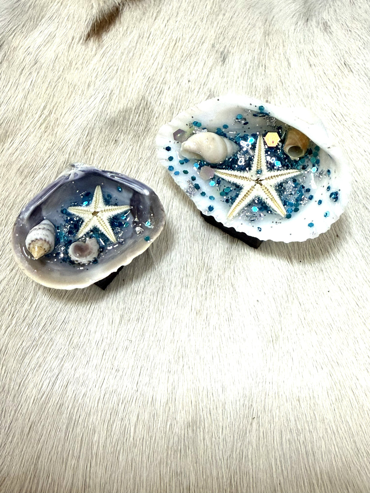Two Small Sea Shells Resin Ocean Scene Refrigerator Magnets