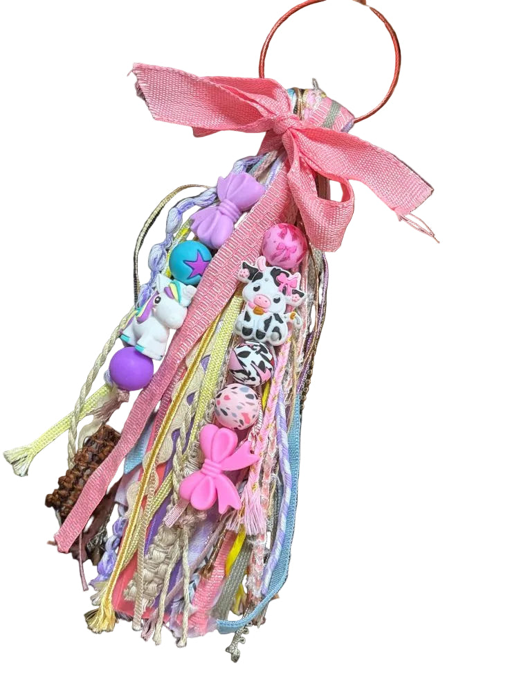 Western Ribbon Bag Charm Cartoon Cow Unicorn Silicone Beads