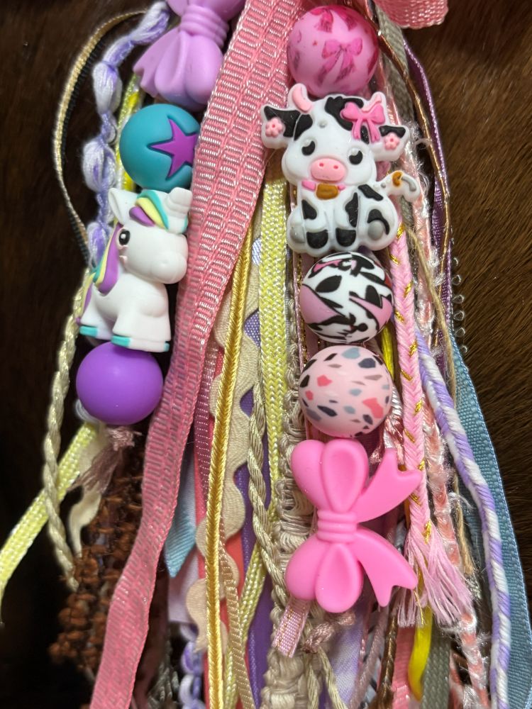 Western Ribbon Bag Charm Cartoon Cow Unicorn Silicone Beads