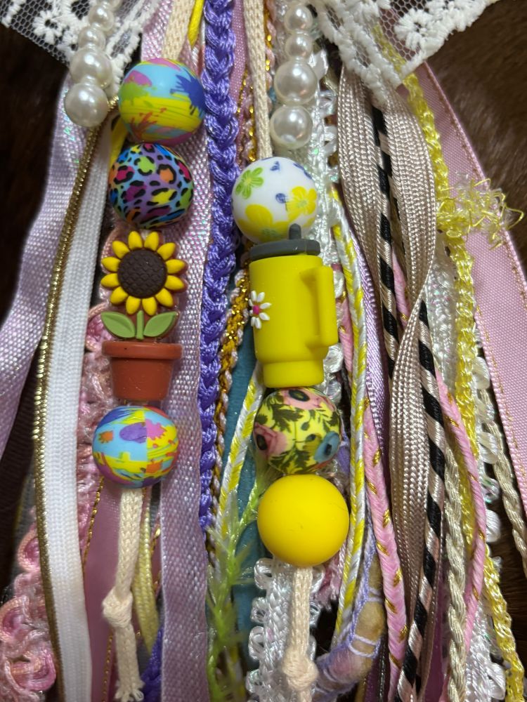 Ribbon Bag Charm White Bow Beaded Silicone Charms Sunflower Yellow Mug