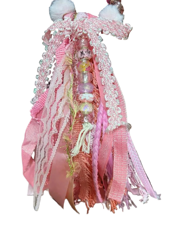 Cowgirl Ribbon Bag Charm Pink Glass Beads