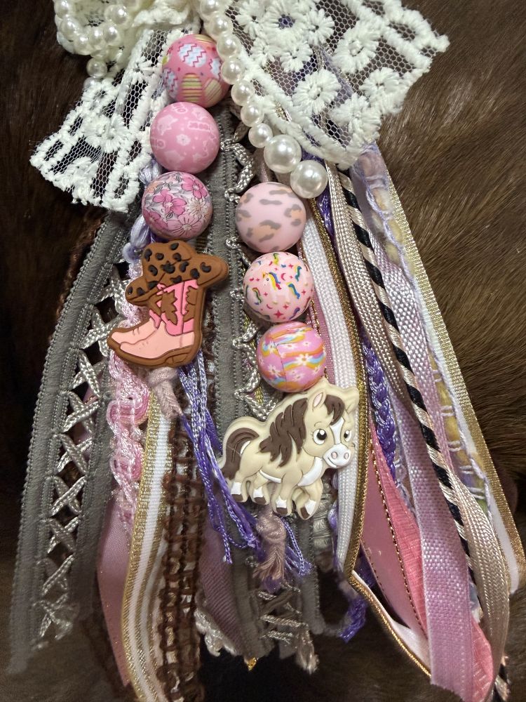 Ribbon Bag Charm Cowboy Boot Pony Lace Bow Beaded Bow Silicone Charms