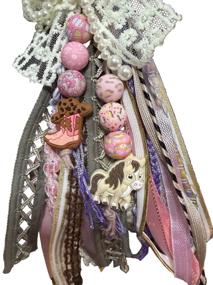 Ribbon Bag Charm Cowboy Boot Pony Lace Bow Beaded Bow Silicone Charms
