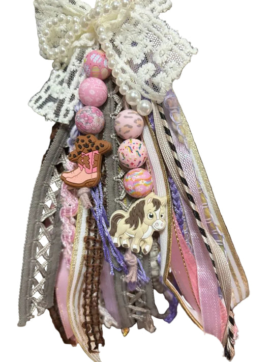 Ribbon Bag Charm Cowboy Boot Pony Lace Bow Beaded Bow Silicone Charms