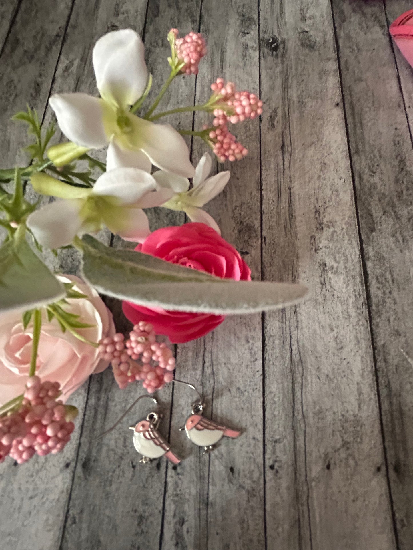Pink and White Dove Earrings