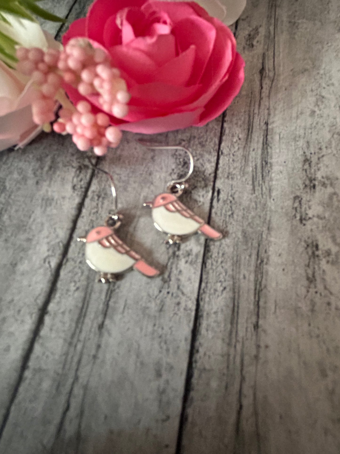 Pink and White Dove Earrings