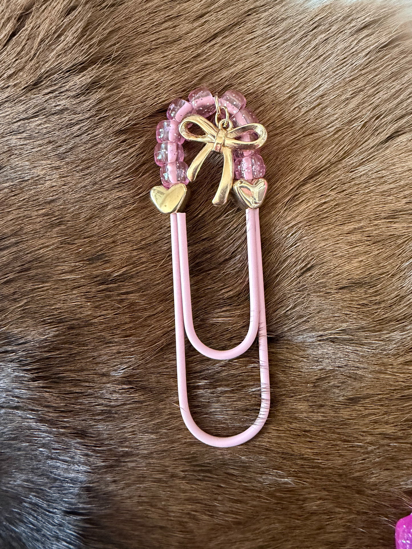 Beaded Paper Clip Book Mark Pink Rose Gold Bow Fish Teddy Bear Pink Flower