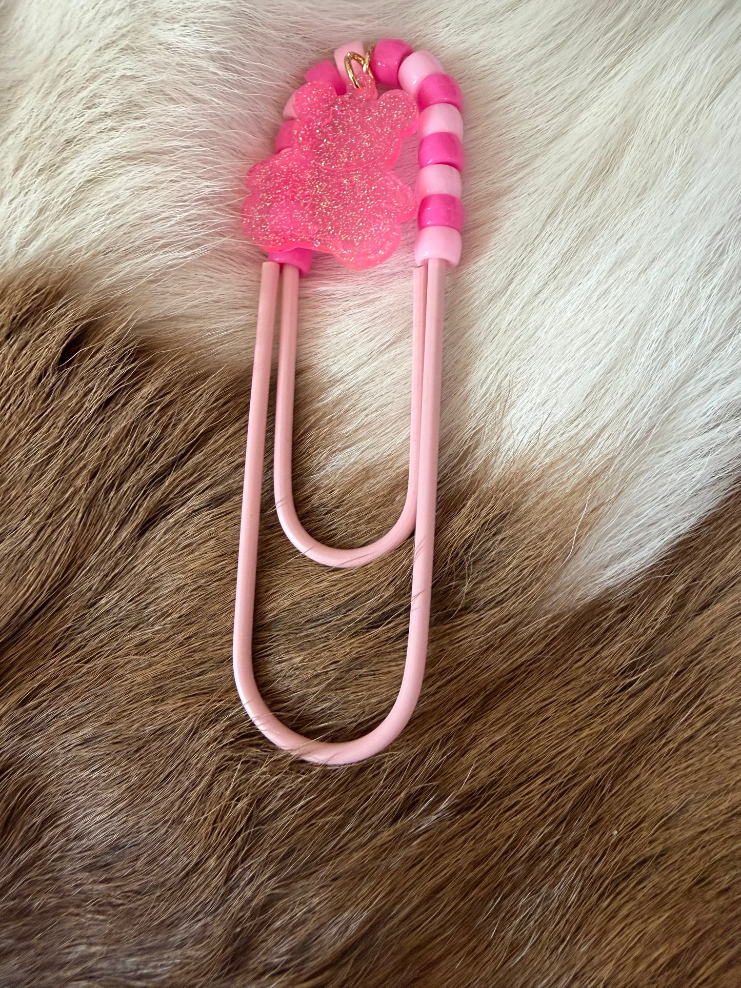 Beaded Paper Clip Book Mark Pink Rose Gold Bow Fish Teddy Bear Pink Flower
