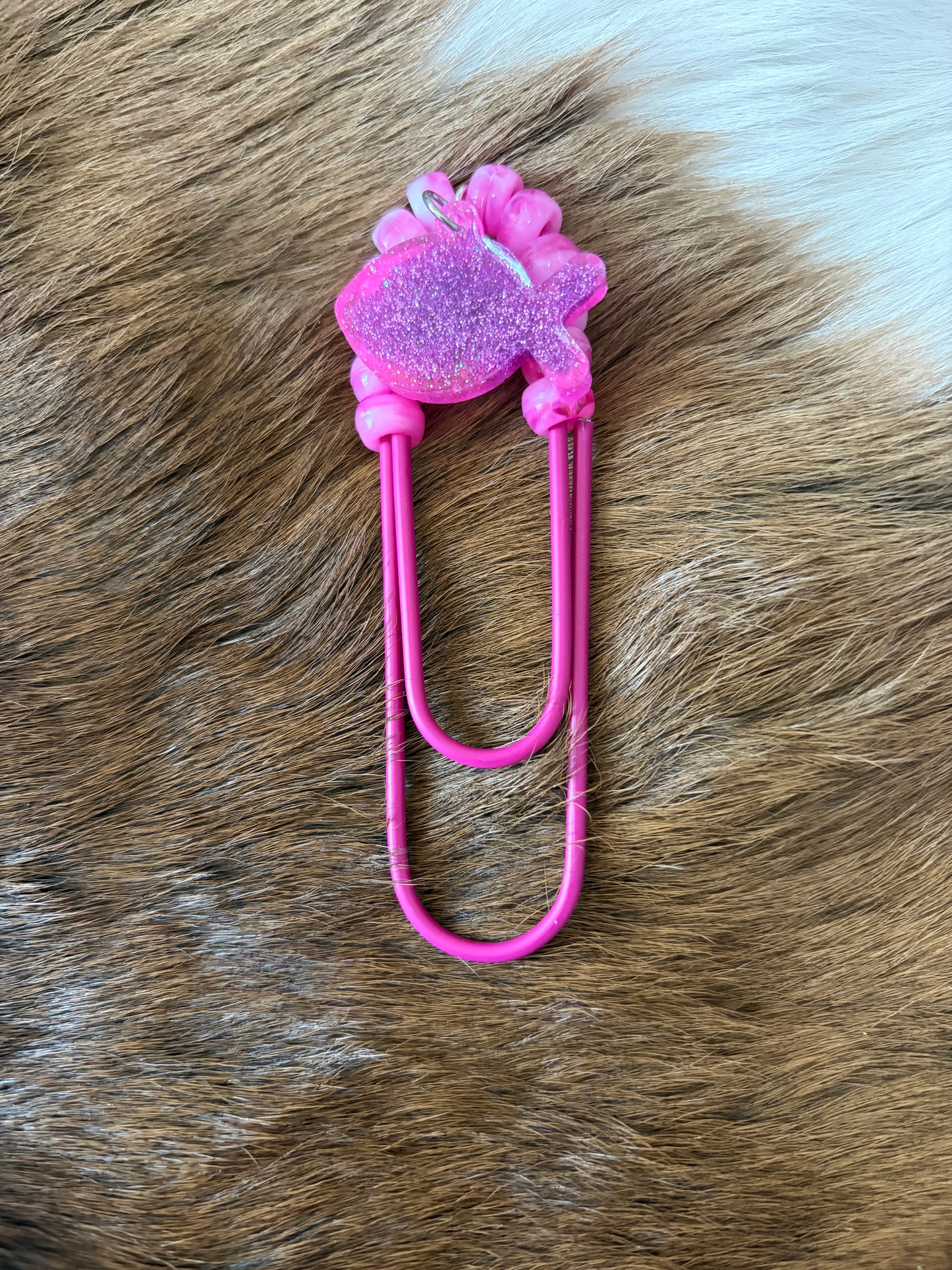 Beaded Paper Clip Book Mark Pink Rose Gold Bow Fish Teddy Bear Pink Flower