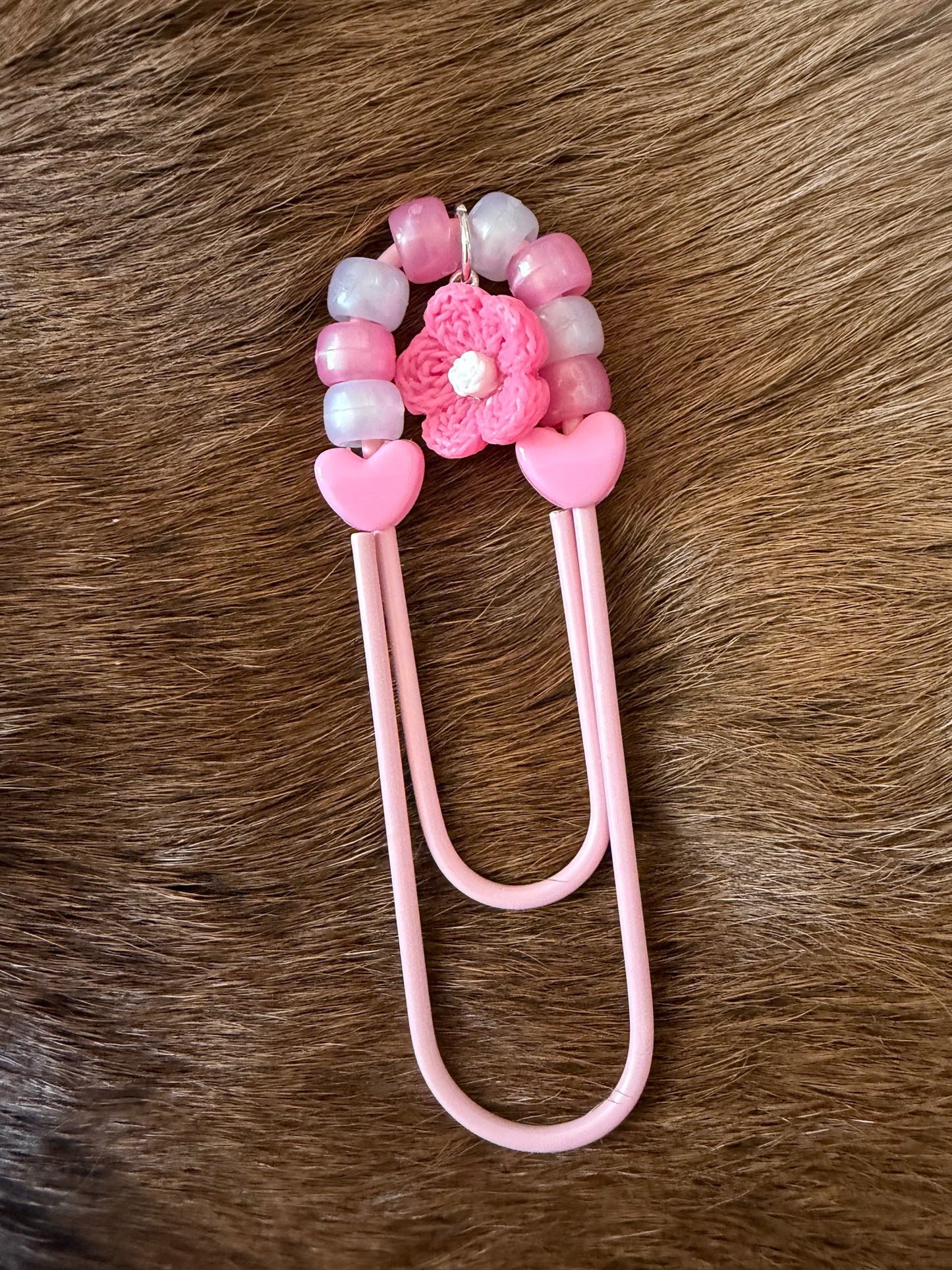 Beaded Paper Clip Book Mark Pink Rose Gold Bow Fish Teddy Bear Pink Flower