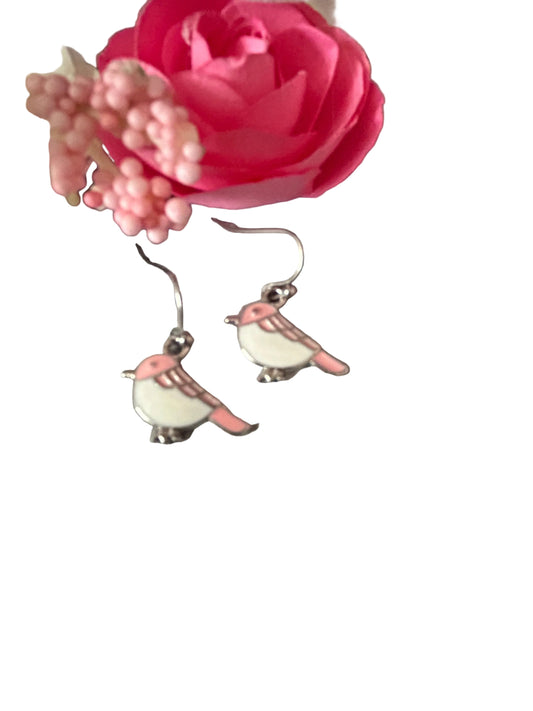 Pink White Dove Earrings