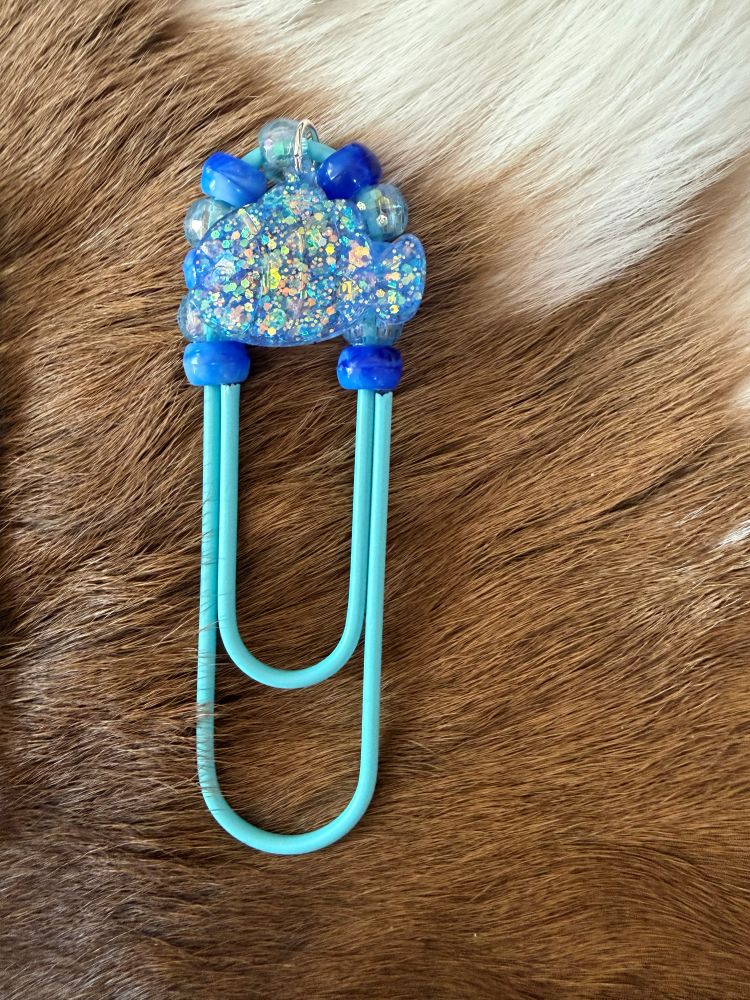 Baby Blue Beaded Paper Clip Book Mark Flower Fish Charms