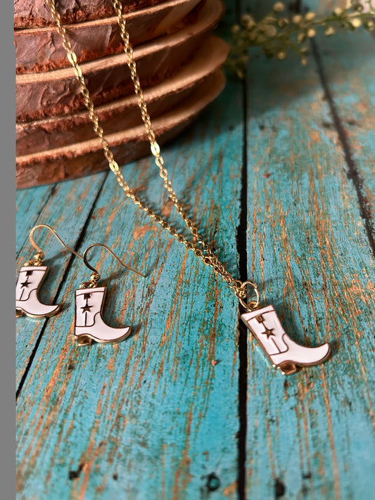 Western Cowgirl Boot Earring & Necklace Set