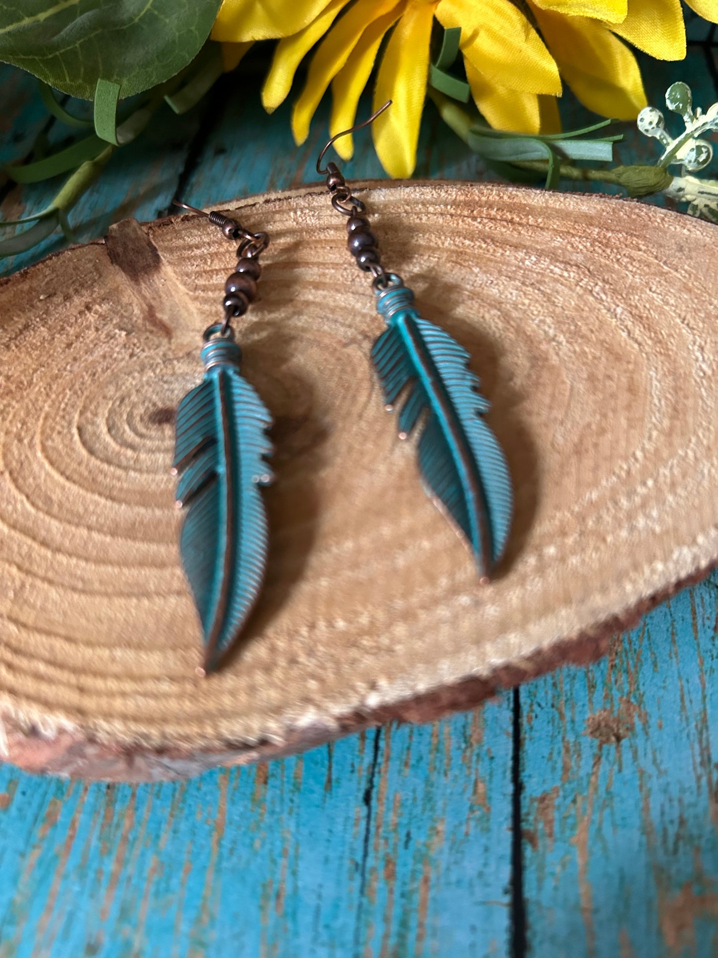Western Turquoise Feather Earrings