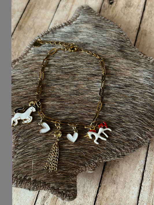Western Horses & Heart Gold Bracelet
