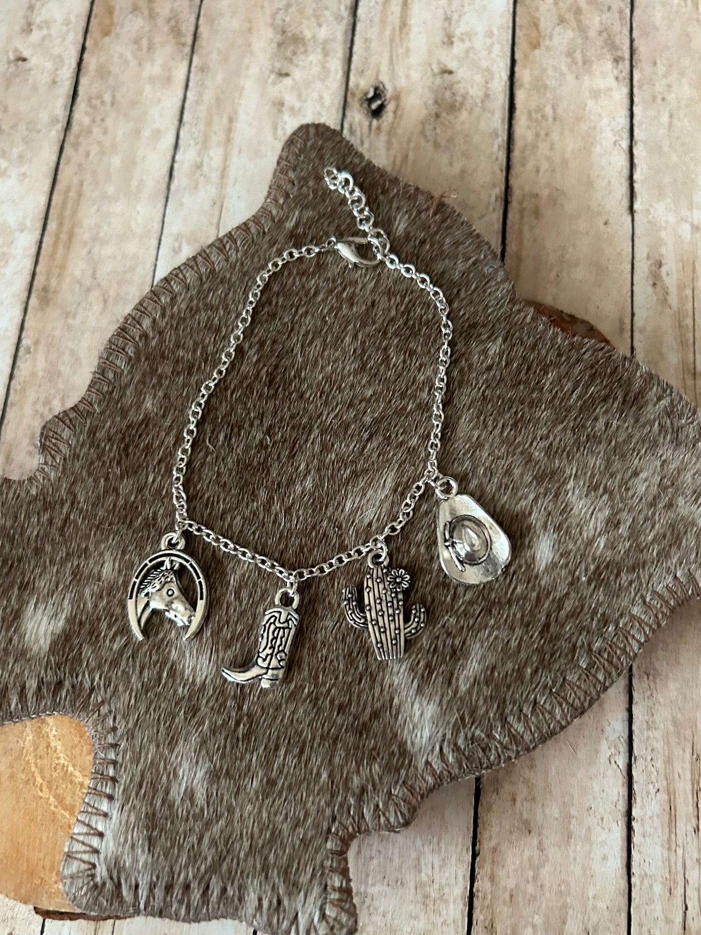 Country Western Charm Bracelet Horse Boot Cactus