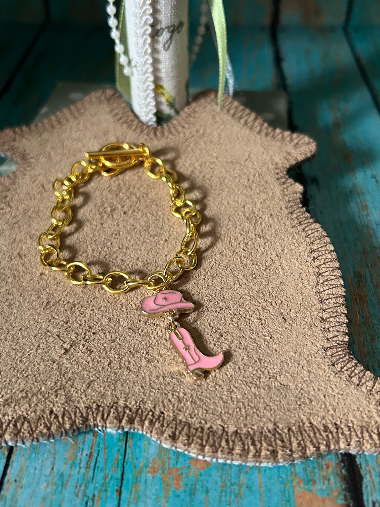 Country Western Charm Bracelet Horse Boot Cactus