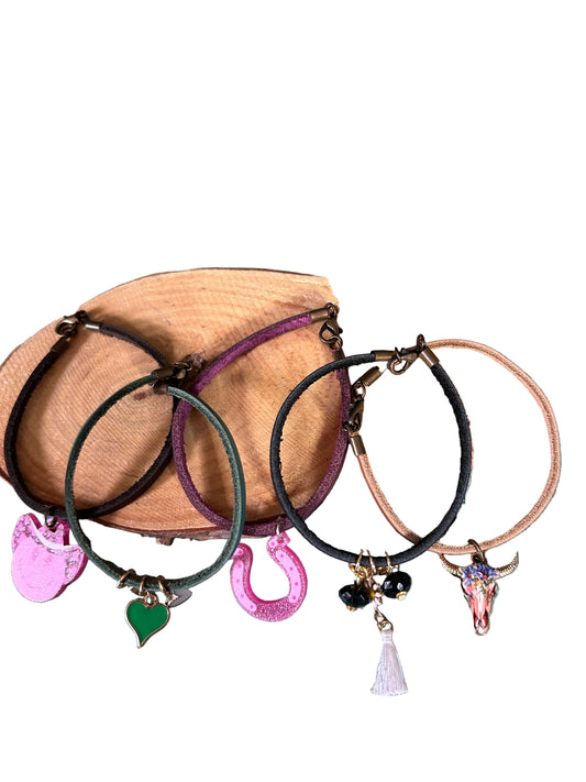 Girls Western Genuine Leather Charm Bracelet
