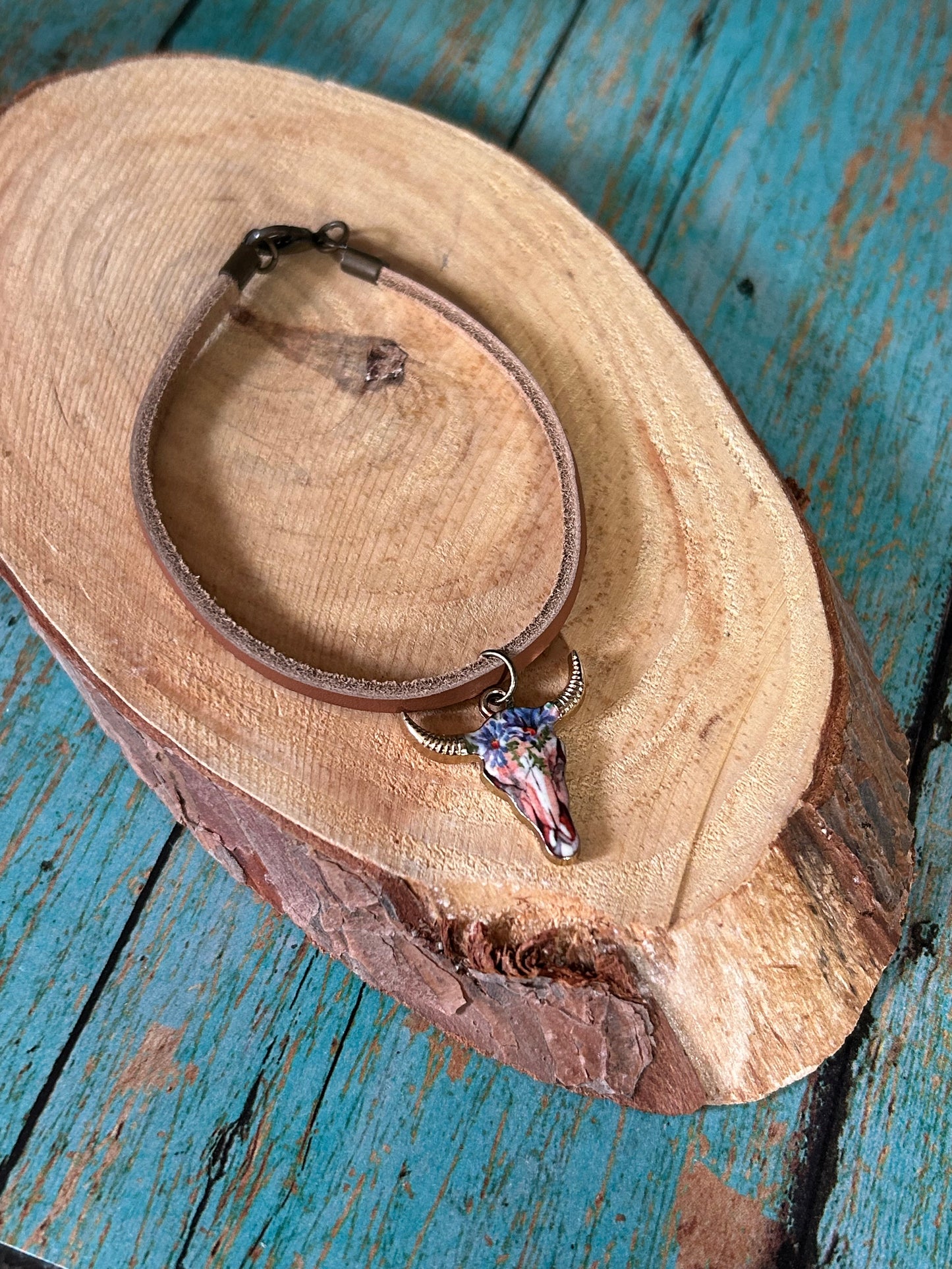 Girls Western Leather Charm Bracelet