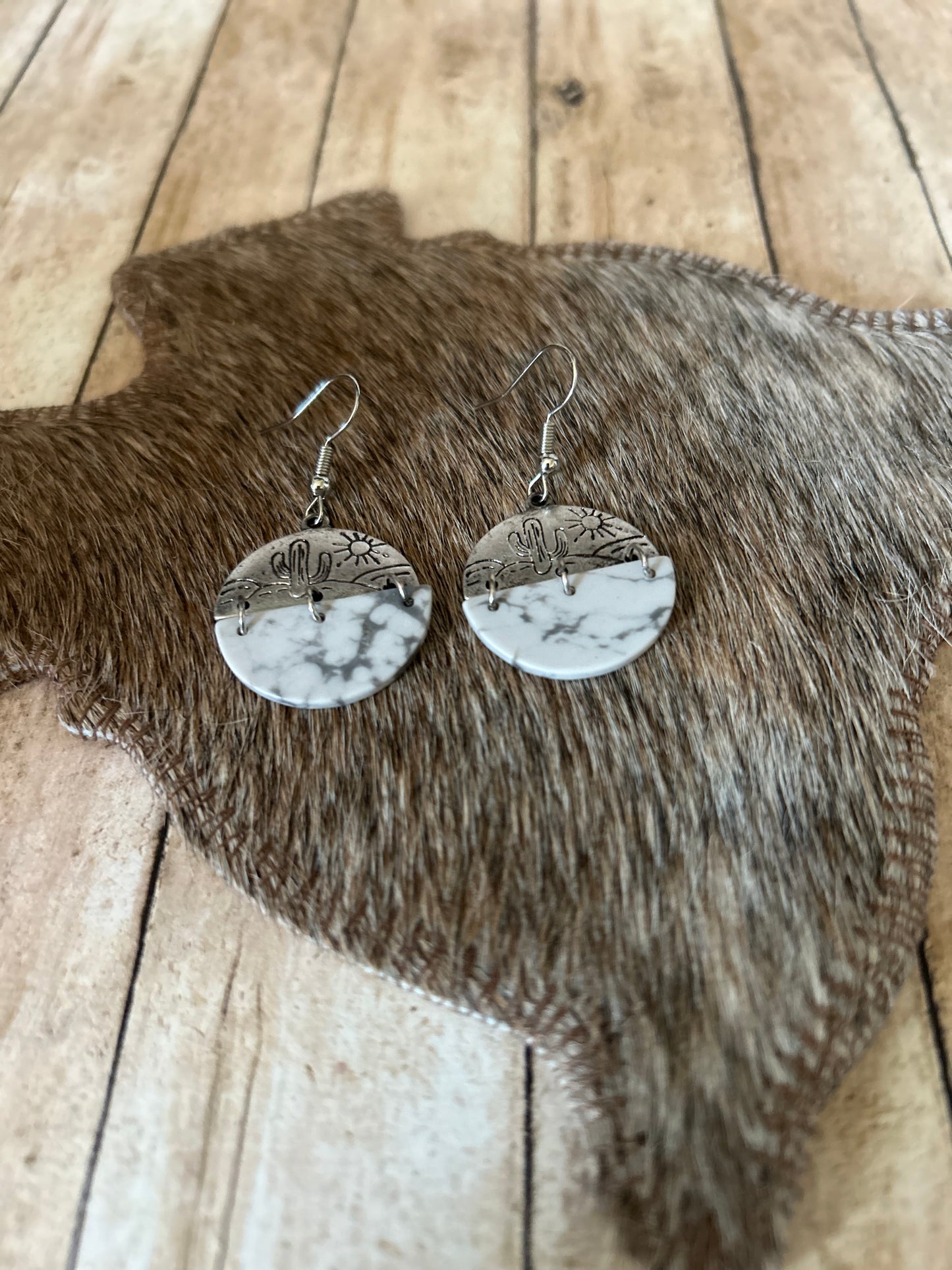 Western Cactus with Marble Design Earrings