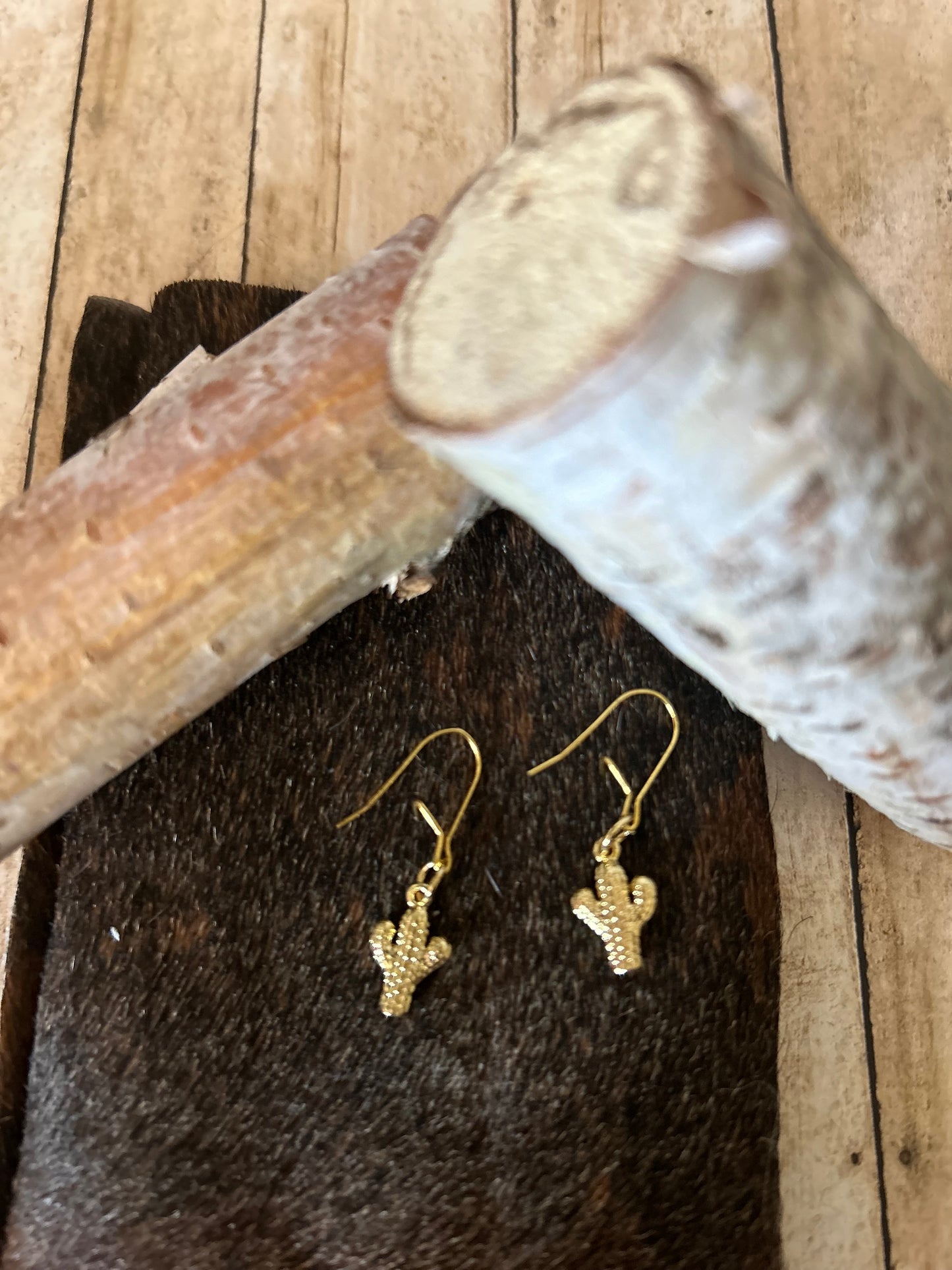 Western Little Gold Cactus Earrings