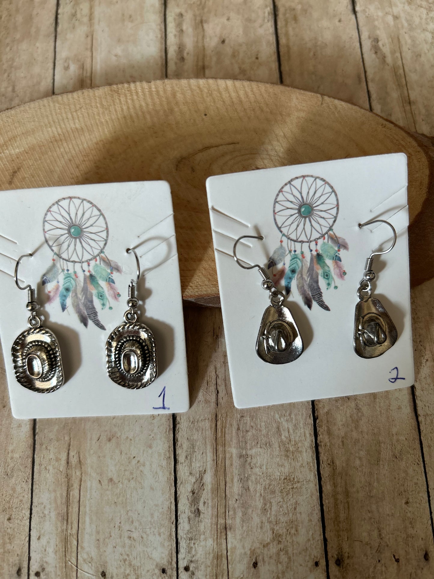 Two Styles Dangle Western Cowboy Hat Earrings