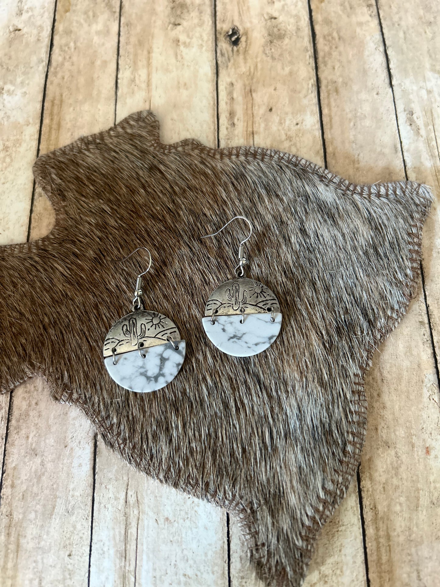 Western Cactus with Marble Design Earrings