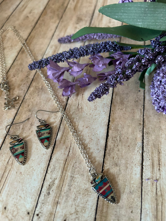 Western Arrow Head Necklace Earring Set
