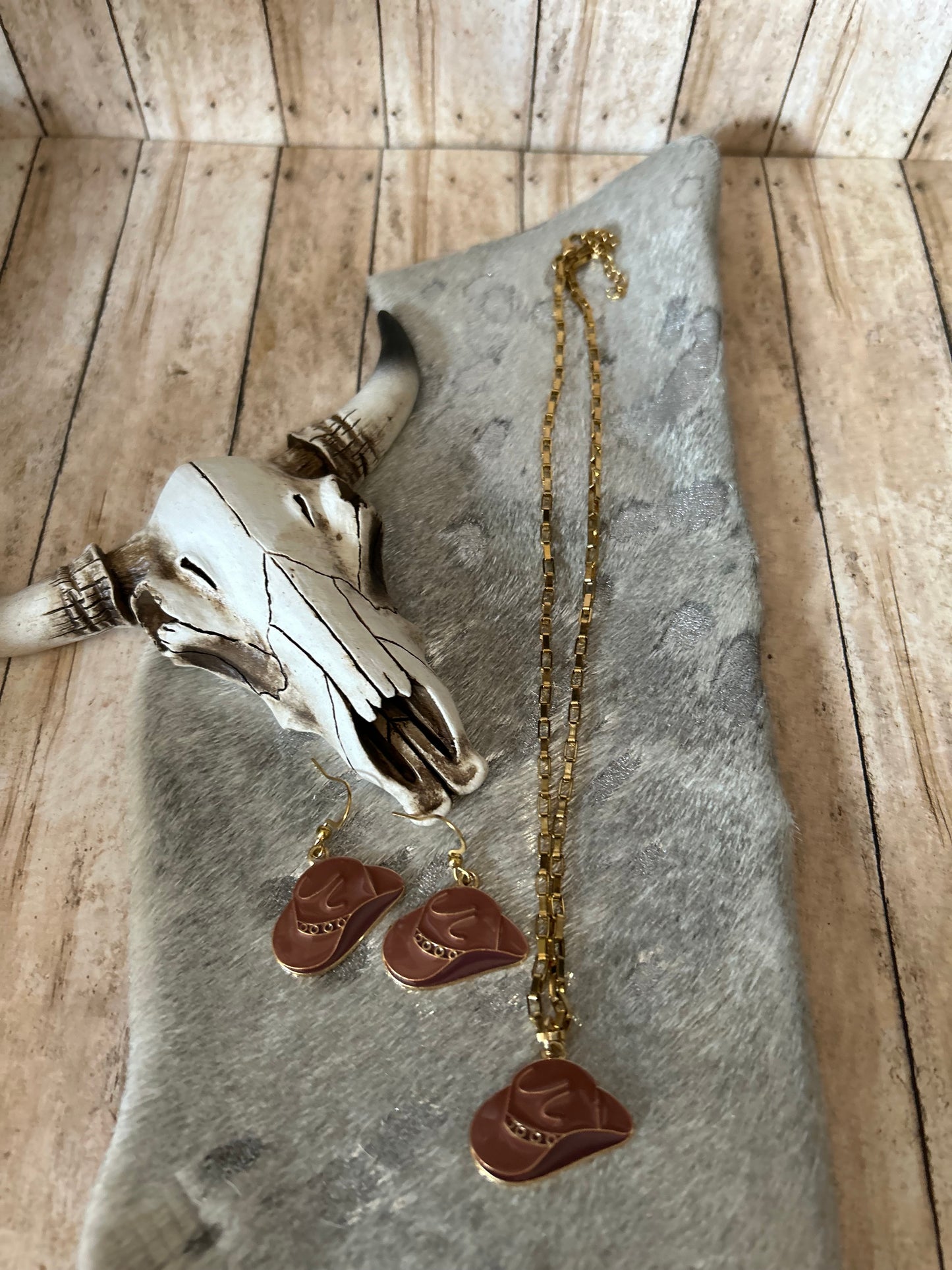 Western Cowboy Hat Earrings with Matching Necklace