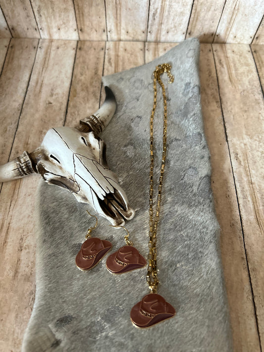 Western Cowboy Hat Earrings with Matching Necklace