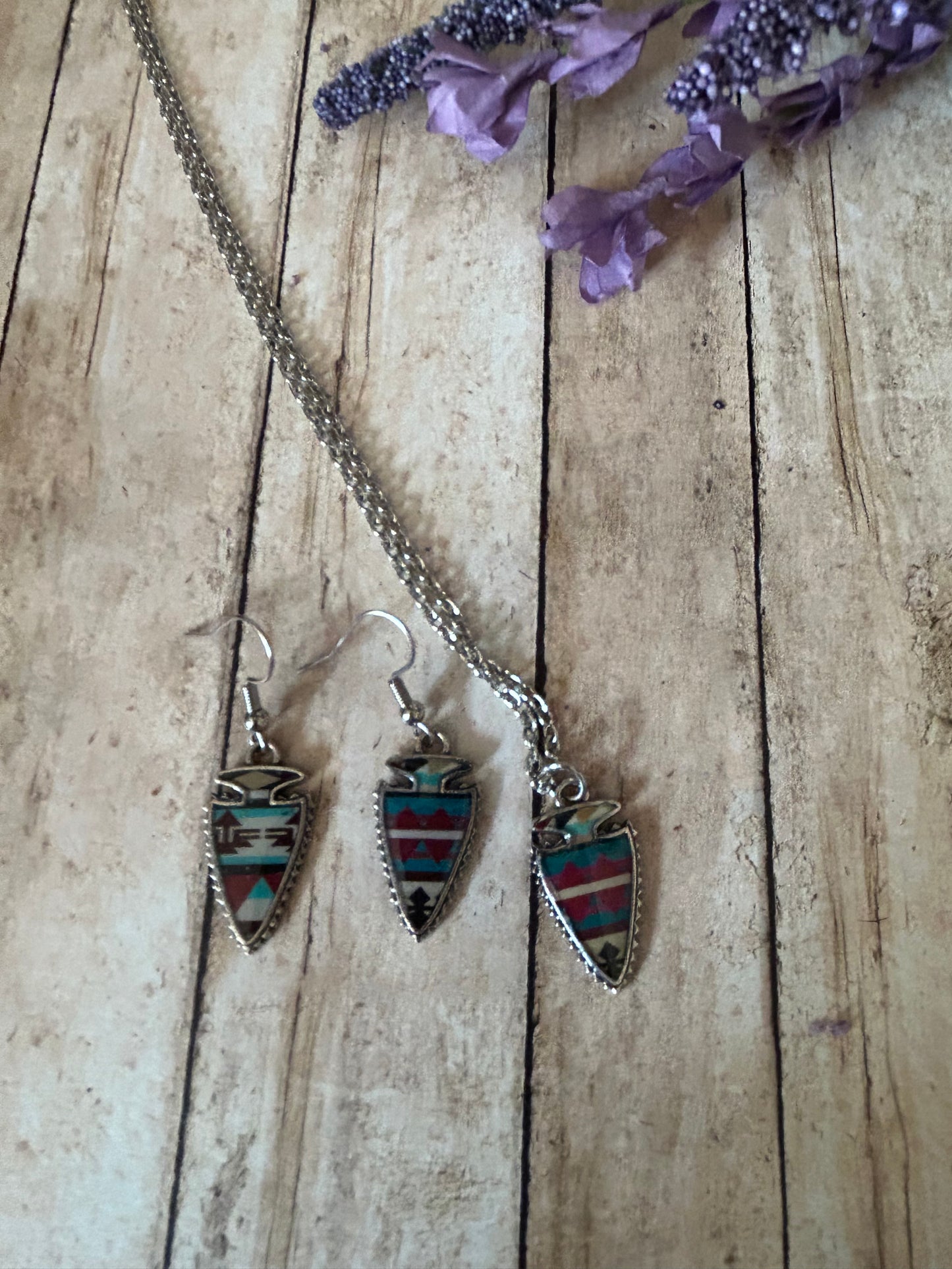 Western Arrow Head Necklace Earring Set