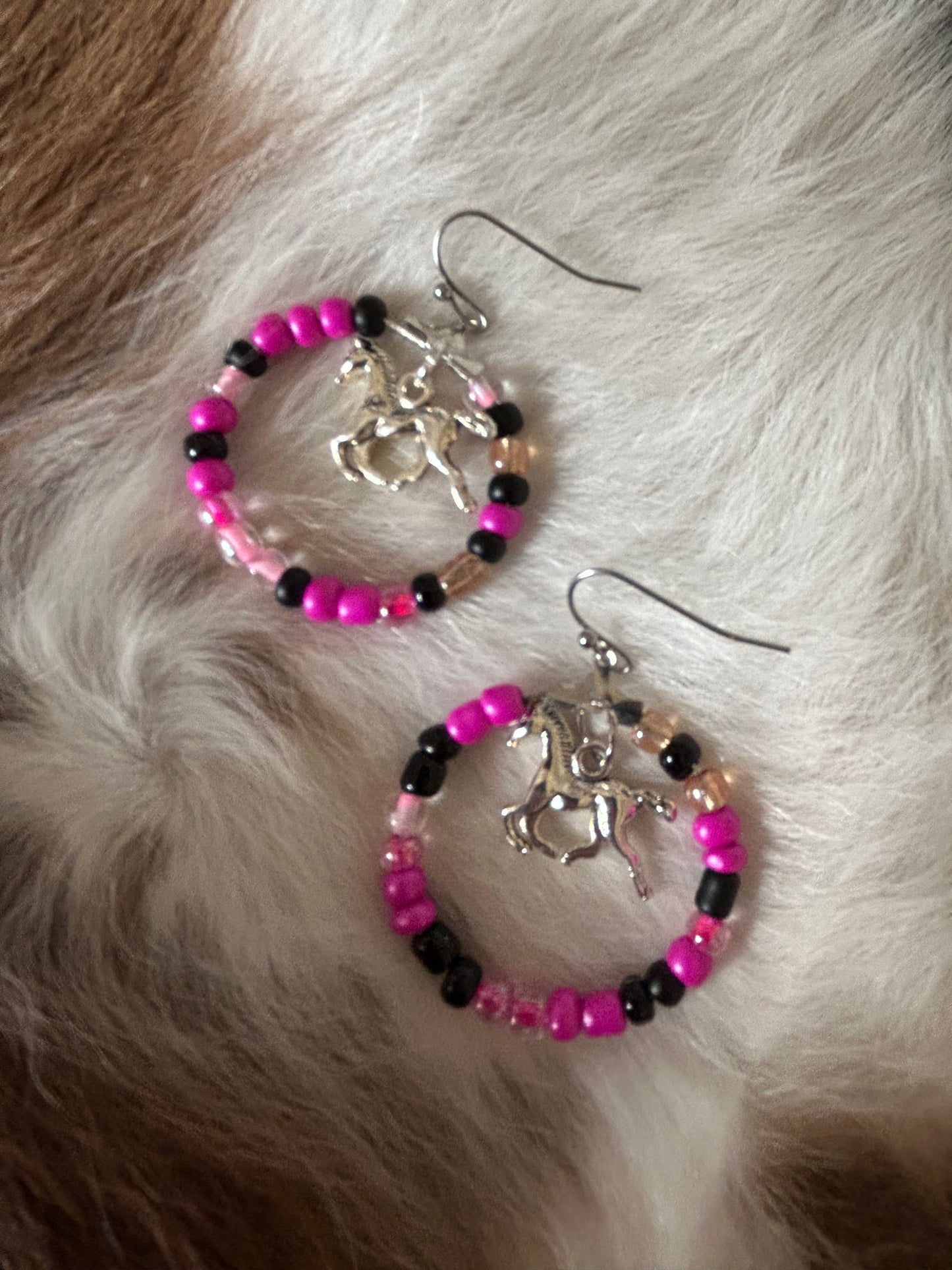Western Seed Bead Hoop Earrings with Horse