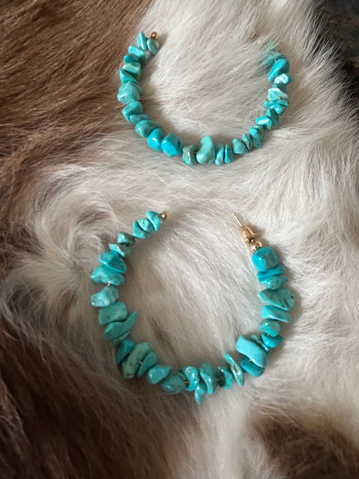 Western Turquoise Rock Beads Stud Earring Hoop