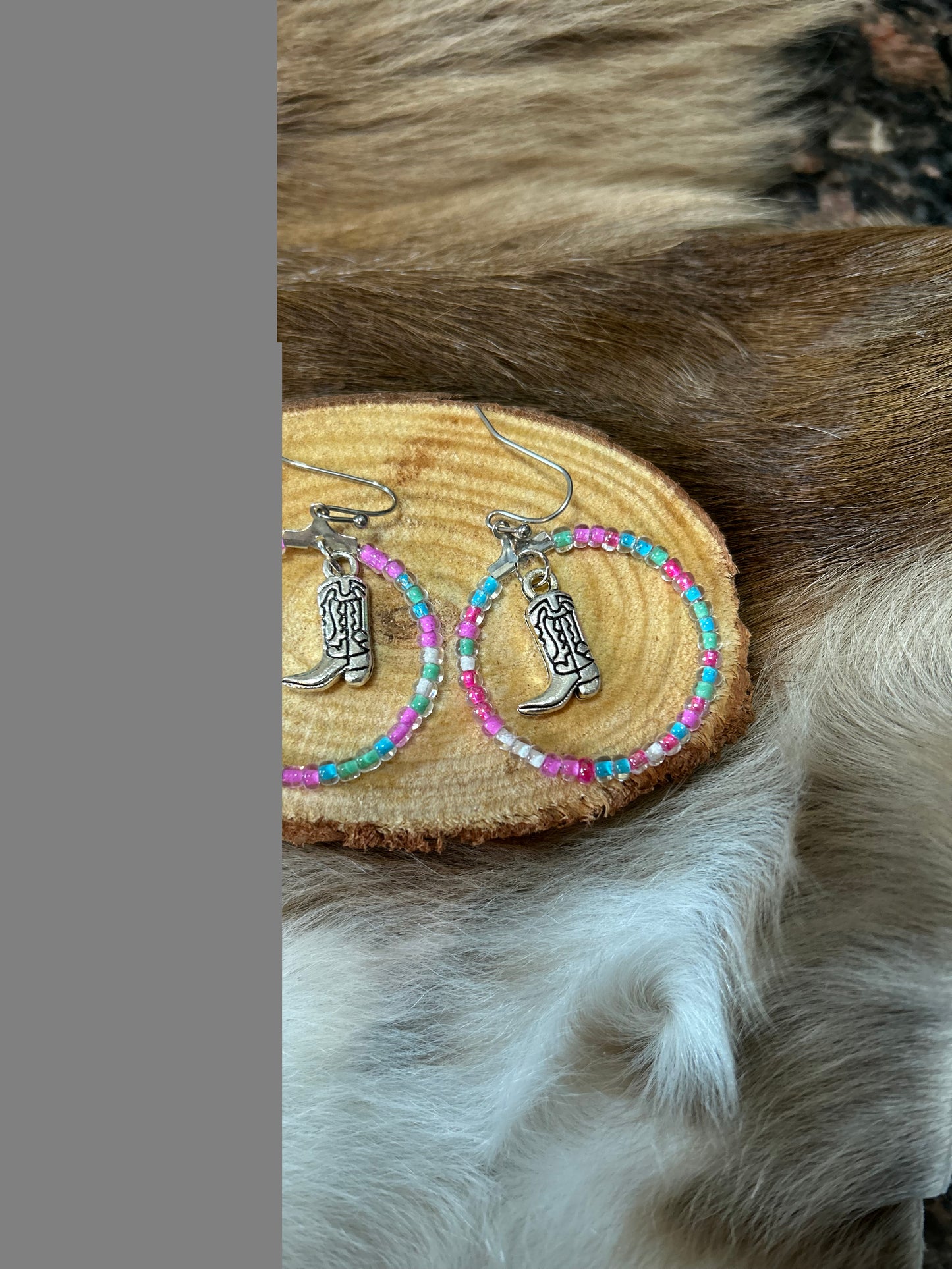 Two Styles of Seed Bead Hoop Earrings Cowboy Boot, or Horseshoe