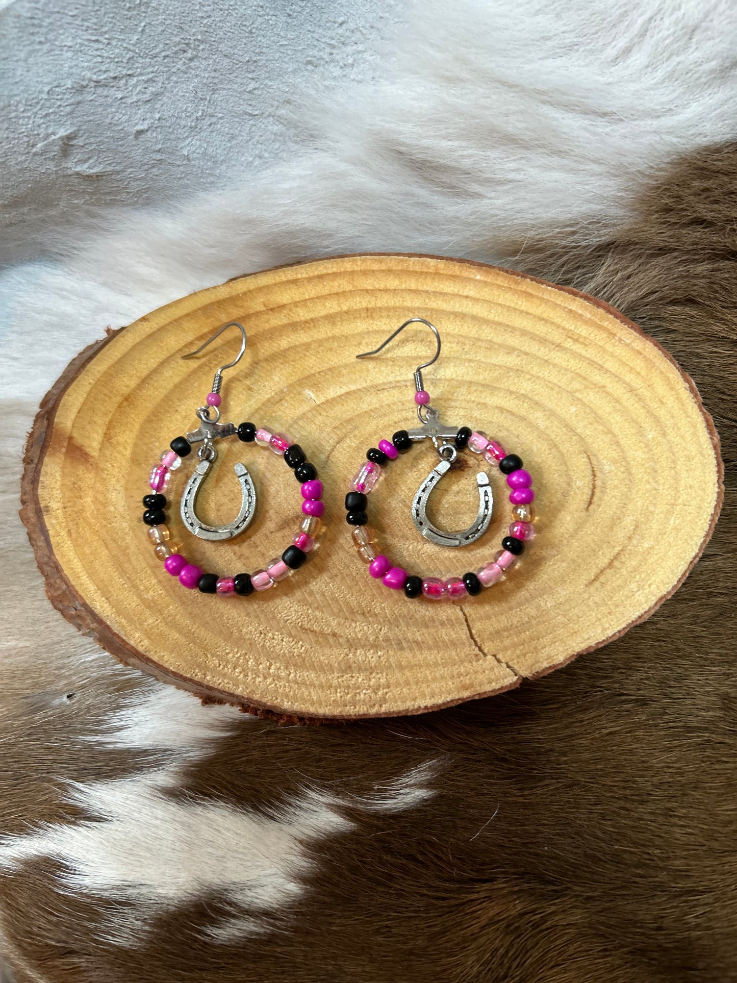 Two Styles of Seed Bead Hoop Earrings Cowboy Boot, or Horseshoe