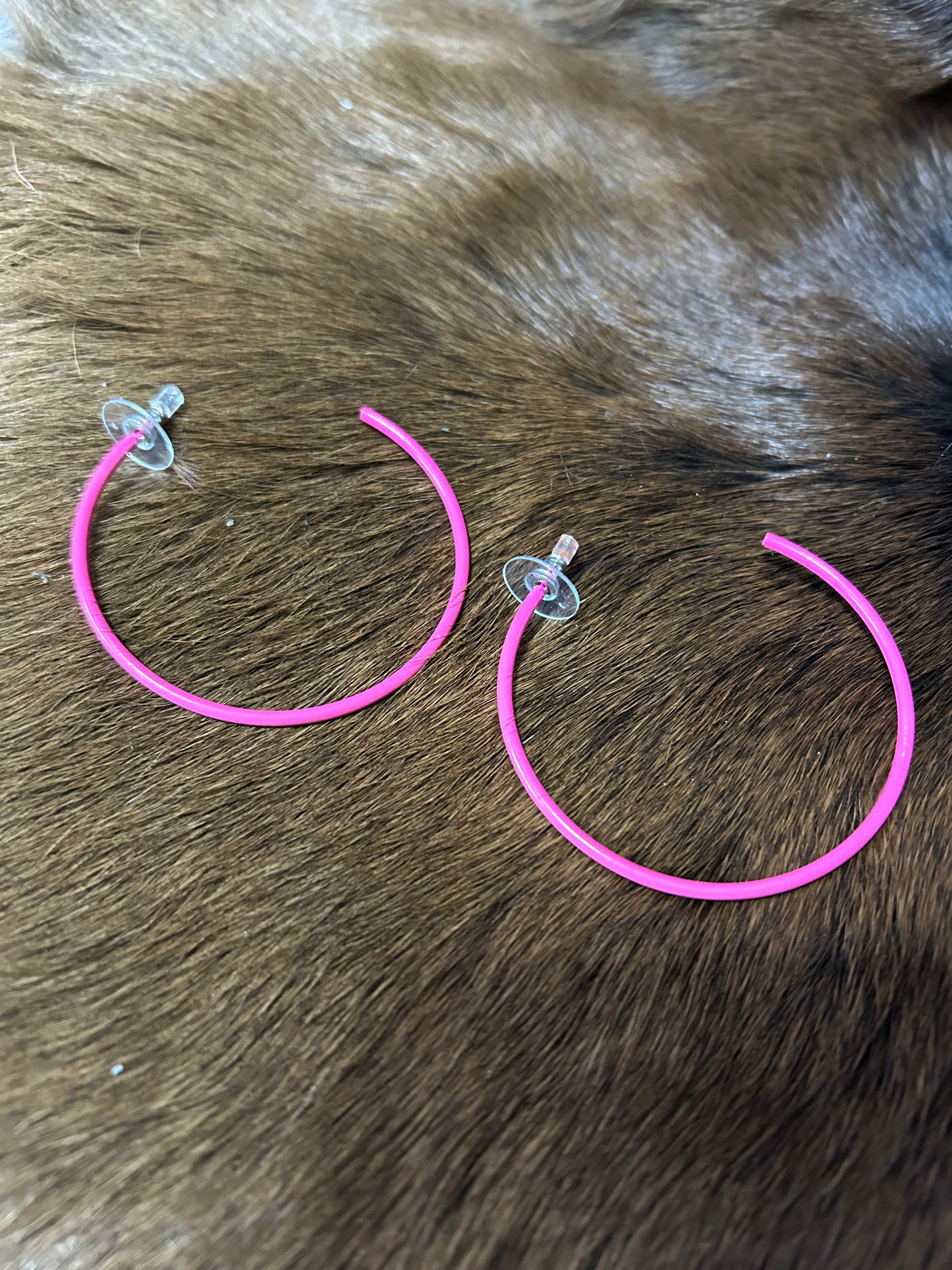 Three Large Hoop Earrings Pink Green Orange