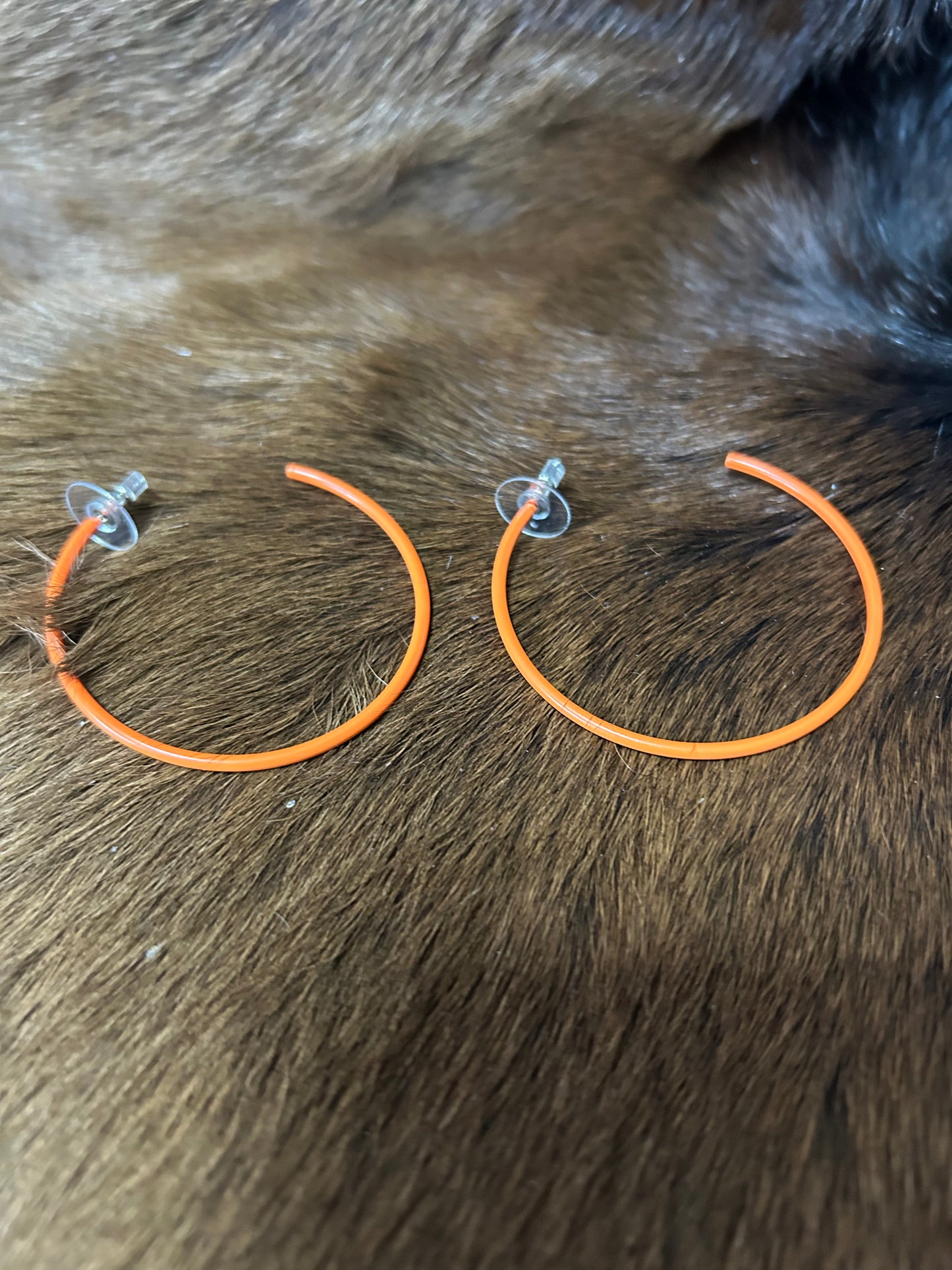 Three Large Hoop Earrings Pink Green Orange