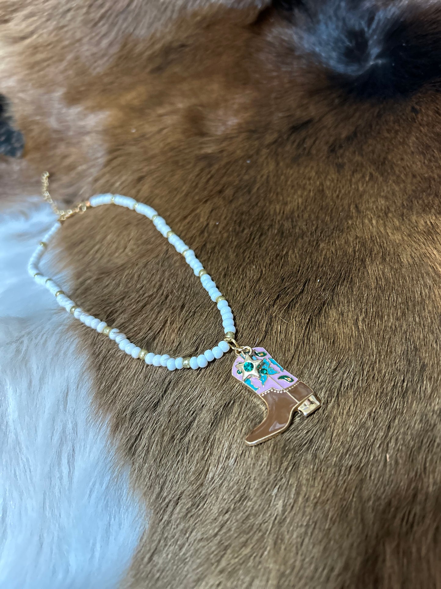 Western Beaded Boot Necklace